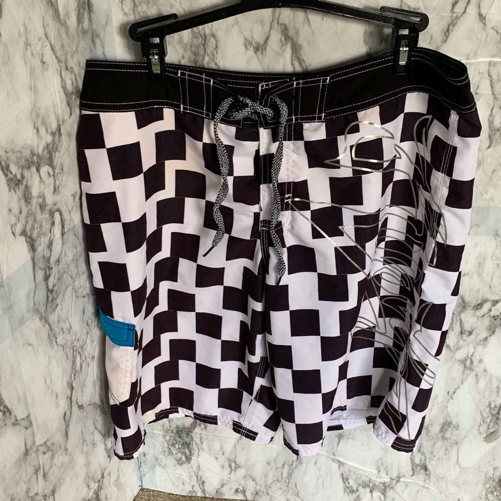 Men’s swimming shorts. Size 32. White/black/teal